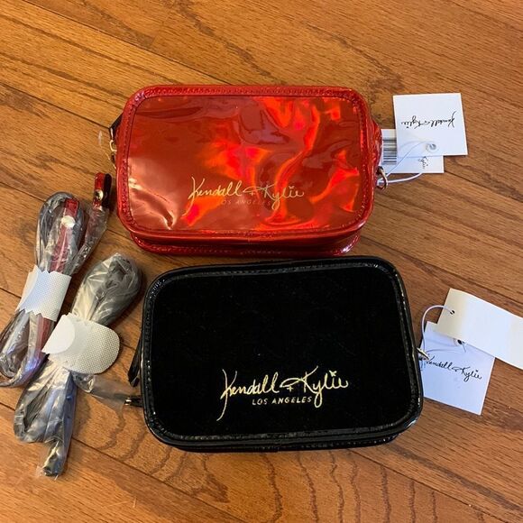Kendall and Kylie black velvet and red shiny Crossbody and or make up bags. NWT - Picture 1 of 13